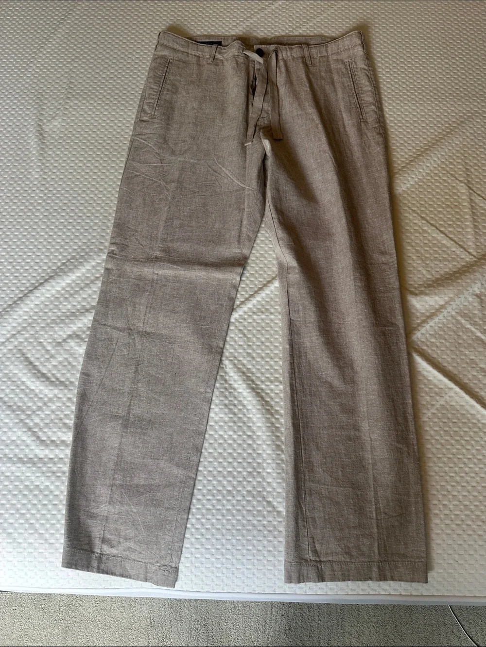 Perry Ellis Men's Drawstring linen pant — Light Taupe